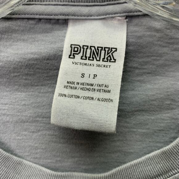 Pink Victorias Secret Womens Small Hot Pink Purple Logo Long Sleeve Gray T Shirt - Picture 4 of 6